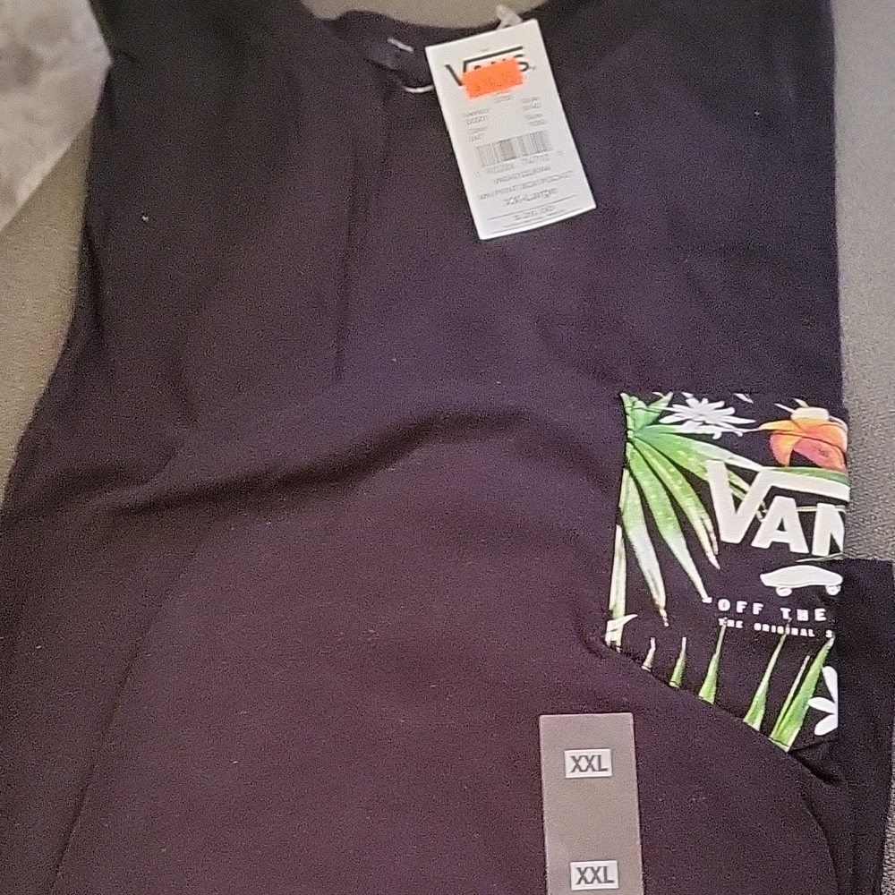 Vans Black Tee with Tropical Print Pocket